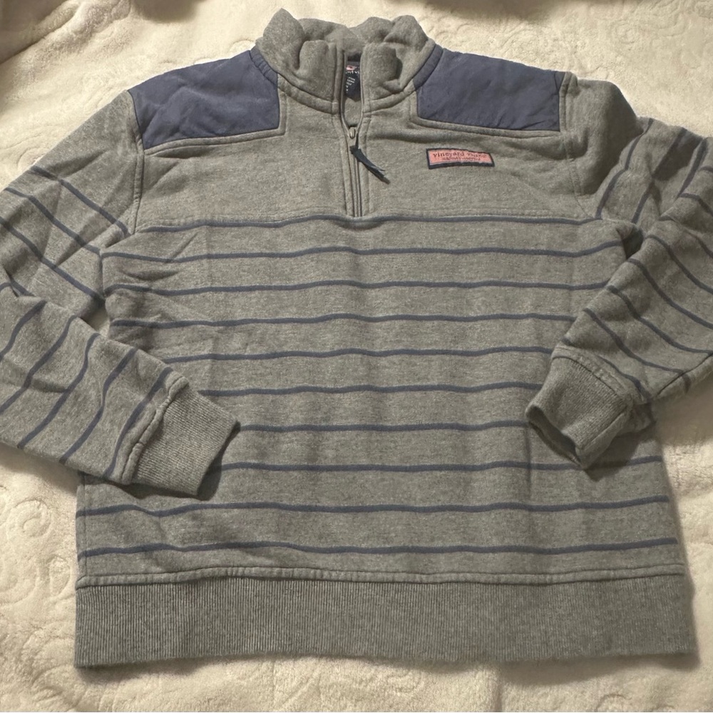 Vineyard Vines Gray and Navy Quarter Zip Shep Shirt Sz L